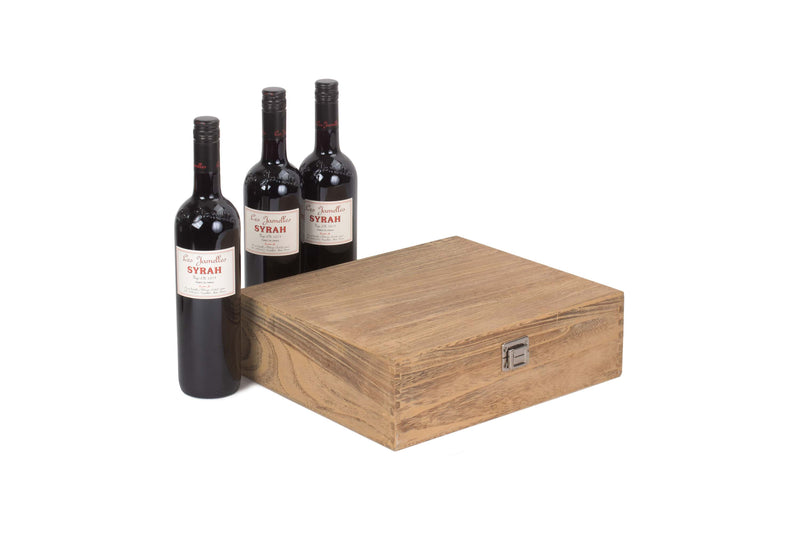 Three Bottle Oak Effect Wooden Box Closed