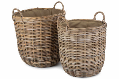 Tall Round Fireside Grey Rattan Log Basket