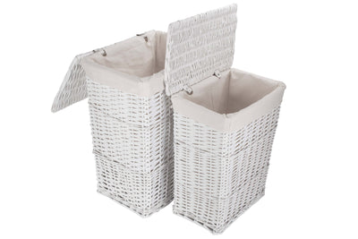 White Wicker Laundry Hamper Basket Set 2