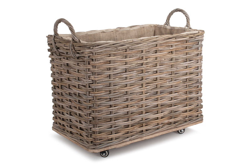 Wheeled Rattan Cordura Lined Log Basket