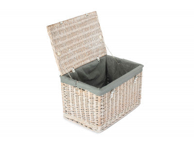 24" White Wash Chest Hamper with Grey Sage Lining