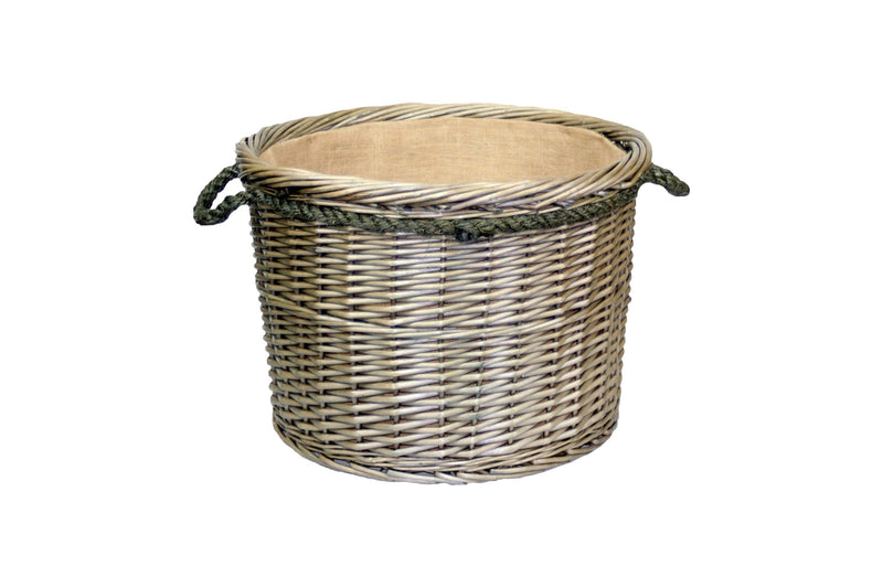Antique Wash Round Rope Handled Basket Set Of 3 Large Single