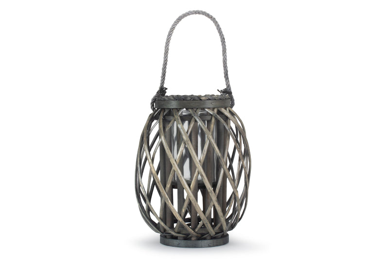 Small Grey Wash Willow Candle Lantern Front