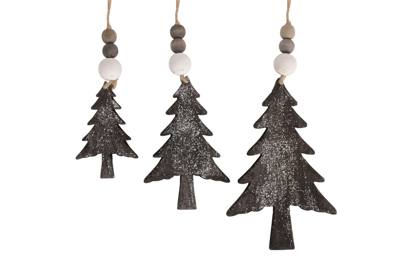 Set of 3 Hanging Glitter Christmas Tree Decorations