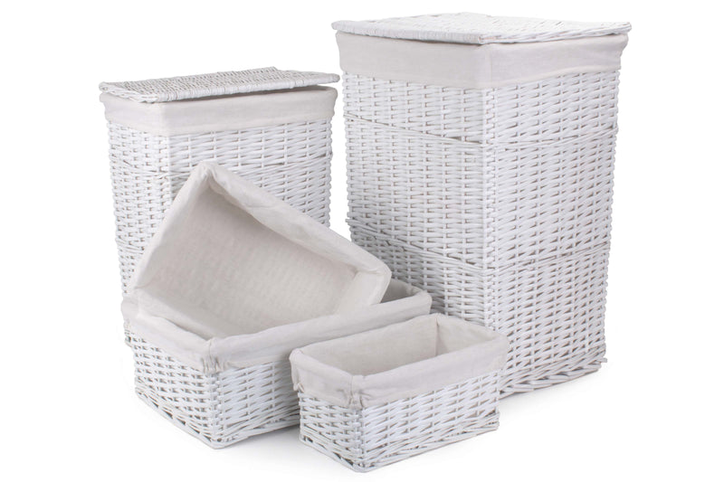 White Wash Wicker Bathroom Laundry Set 5