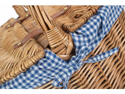 Light Steamed Oval Lidded Hamper with Blue & White Checked Lining