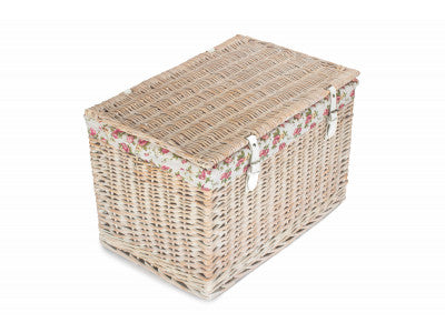 24" White Wash Chest Hamper with Garden Rose Lining