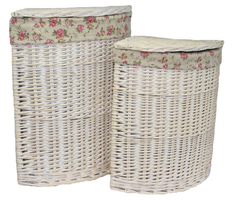 Corner White Wash Laundry Hamper Set 2 Pair