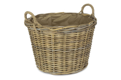 Round Grey Rattan Log Basket Lined