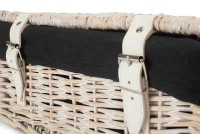 14 Inch White-Washed Empty Wicker Hamper Basket Black Detail