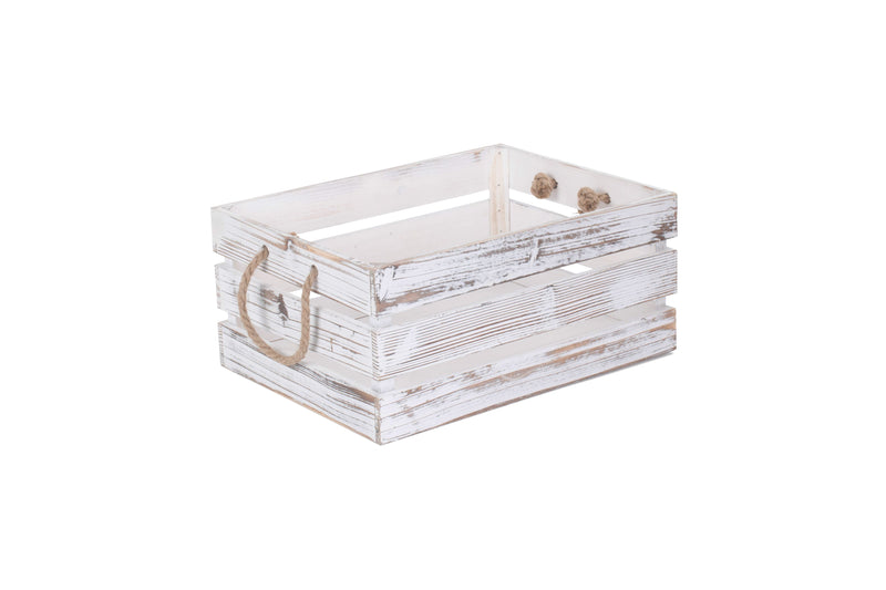 Distressed White Rope Handled Crate Medium