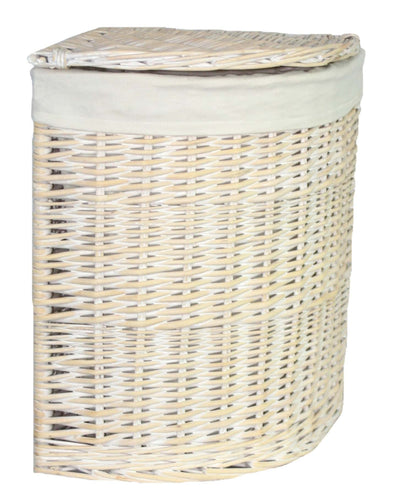 Corner White Wash Laundry Hamper Small White