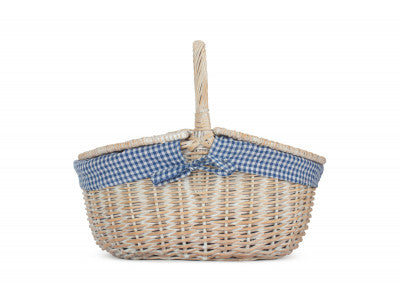 White Wash Finish Oval Picnic with Blue & White Checked Lining