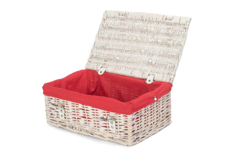 14 Inch White-Washed Empty Wicker Hamper Basket Red Open