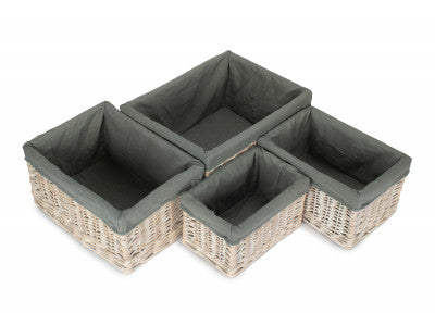 White Wash Storage Basket Set with Grey Sage Lining