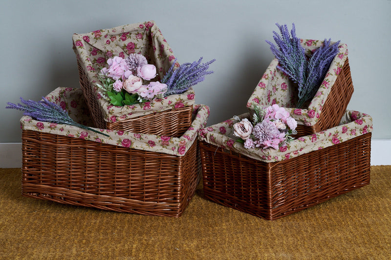 Double Steamed Wicker Storage Baskets With Rose Lining