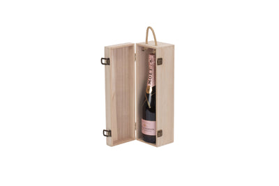Single Bottle Hinged Lid Wooden Box Champagne Gift Set