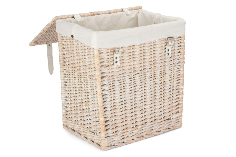 Boutique White Wash Storage Laundry Hamper With Lining Small Open