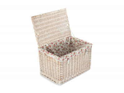 24" White Wash Chest Hamper with Garden Rose Lining