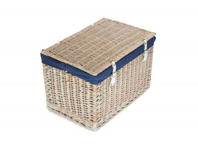 24" White Wash Chest Hamper with Navy Blue Lining