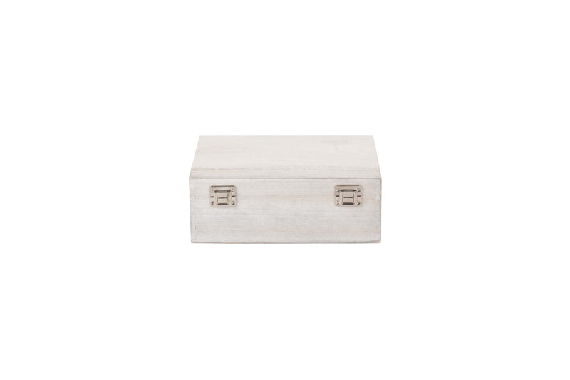 12" Wooden Box White Wash Closed