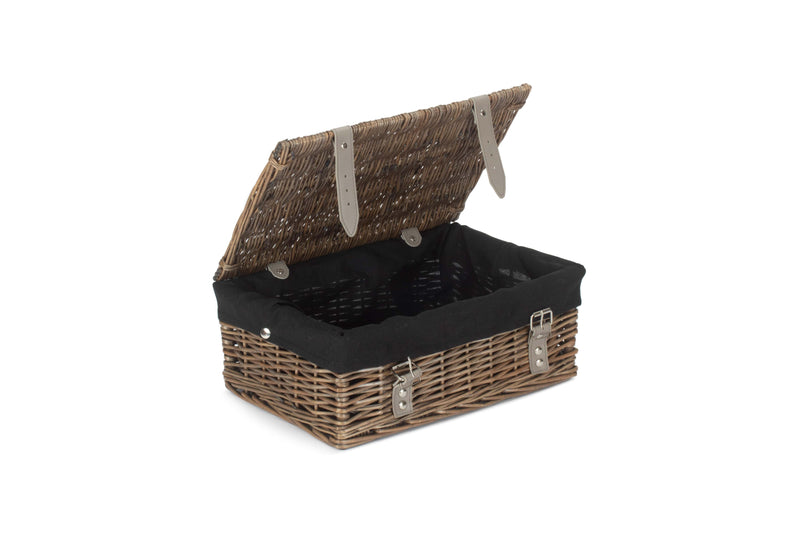 14 Inch Antique-Washed Empty Wicker Hamper Basket Black Open