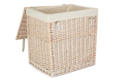 Boutique White Wash Storage Laundry Hamper With Lining Large Open