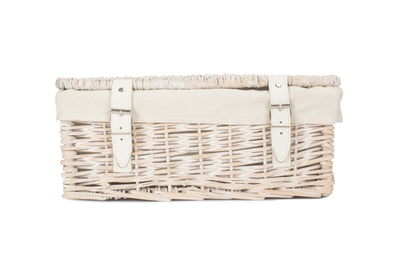 14 Inch White-Washed Empty Wicker Hamper Basket White Front