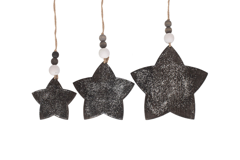 Set Of 3 Hanging Glitter Star Decorations