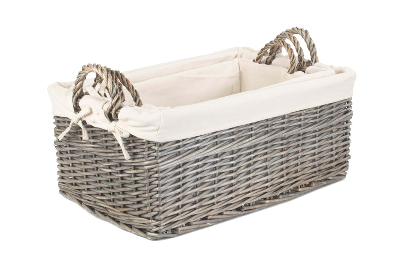 Antique Wash Shallow Lined Storage Basket