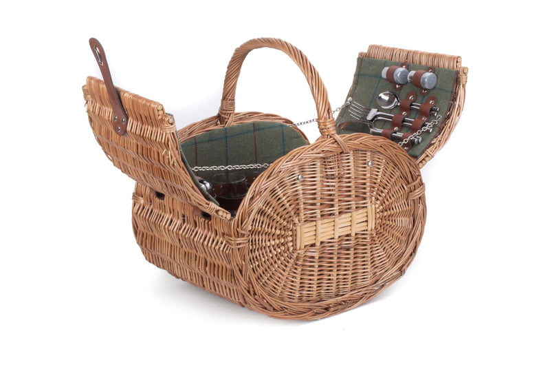 Oval 4 Person Green Tweed Hamper Side