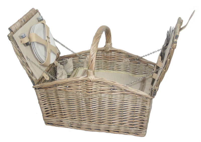 Double Lidded 4 Person Picnic Hamper Open Side View