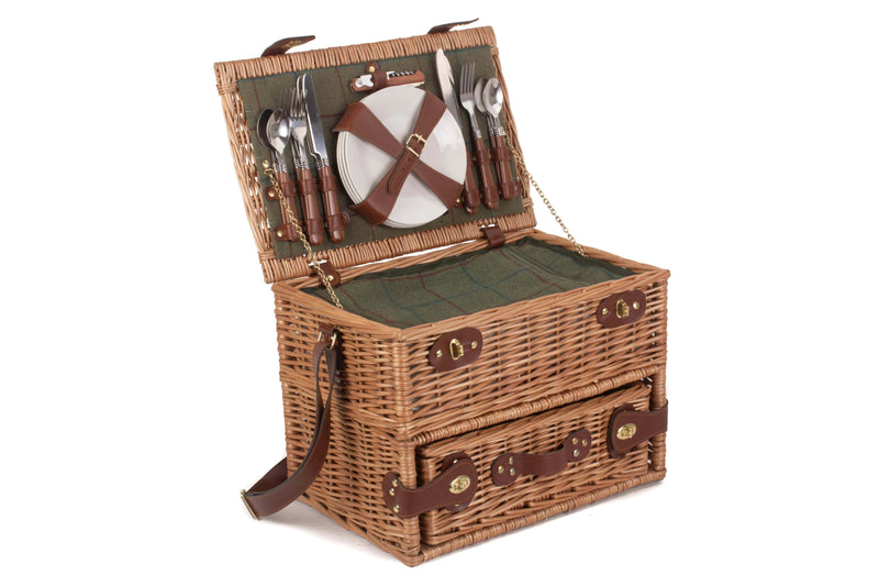 4 Person Green Tweed Drawer Hamper Front Side