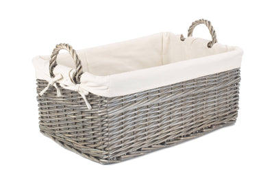 Antique Wash Shallow Lined Storage Basket