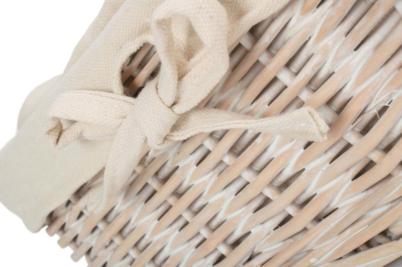 White Wash Finish Willow Tray With Lining Set 2 Bow
