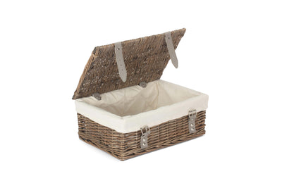 14 Inch Antique-Washed Empty Wicker Hamper Basket White Open