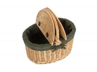 Buff Oval Picnic Basket with Green Tweed Lining