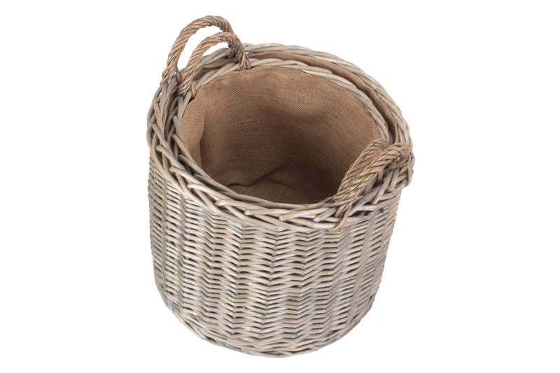 Round Lined Straight-Sided Wicker Log/ Storage Basket Stacked Internal