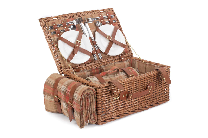 Autumn Red Tartan Picnic Hamper Open