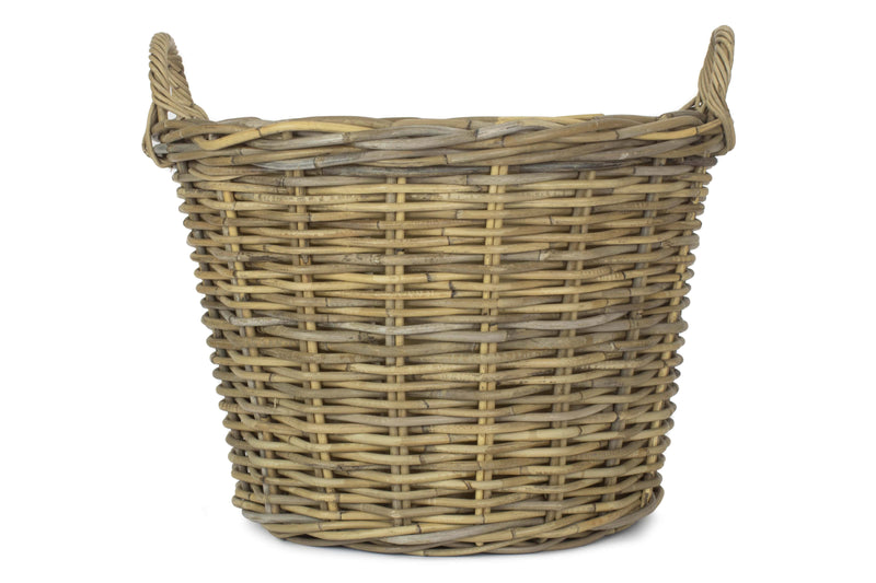 Round Grey Rattan Log Basket Side