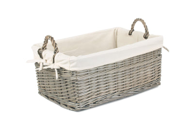 Antique Wash Shallow Lined Storage Basket