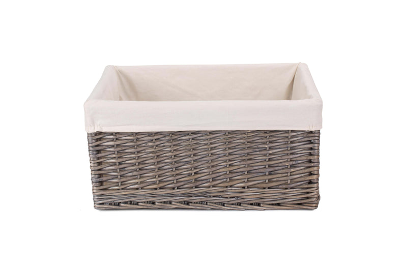 Jumbo Antique Wash Storage Basket Lined Side View