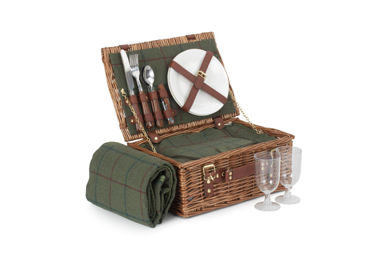 Green Tweed Classic Picnic Hamper Small Open